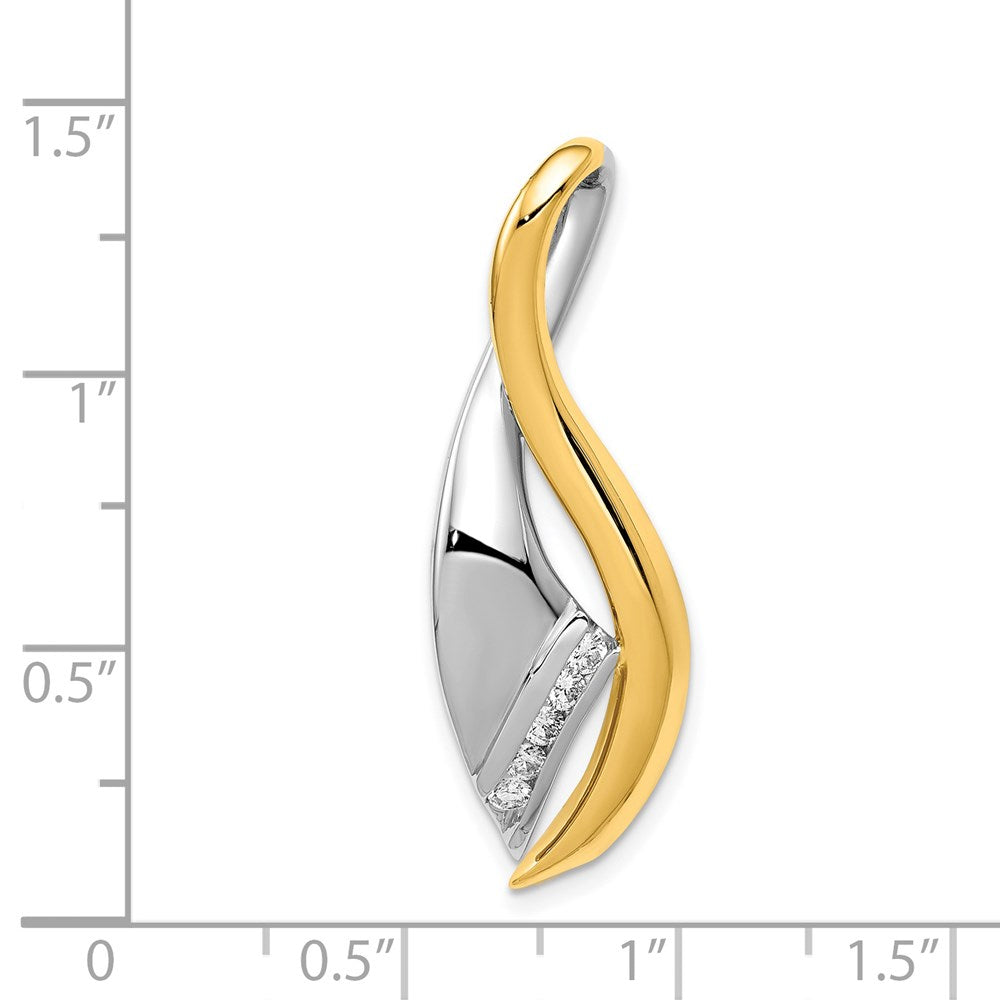 14k Two Tone AAA Diamond Twisted Ribbon Slide