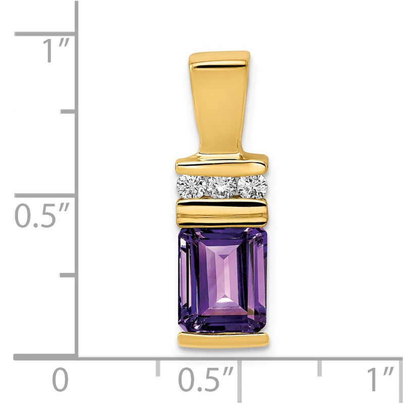 14k Yellow Gold 8x6mm Emerald Cut Amethyst A Diamond Slide
