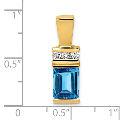 14k Yellow Gold 8x6mm Emerald Cut Blue Topaz AA Diamond Slide