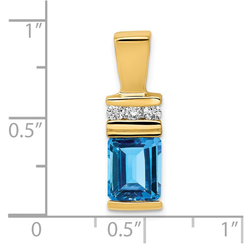 14k Yellow Gold 8x6mm Emerald Cut Blue Topaz AA Diamond Slide