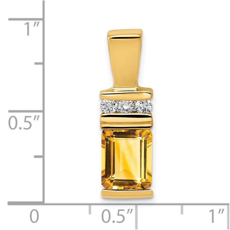 14k Yellow Gold 8x6mm Emerald Cut Citrine VS Diamond Slide