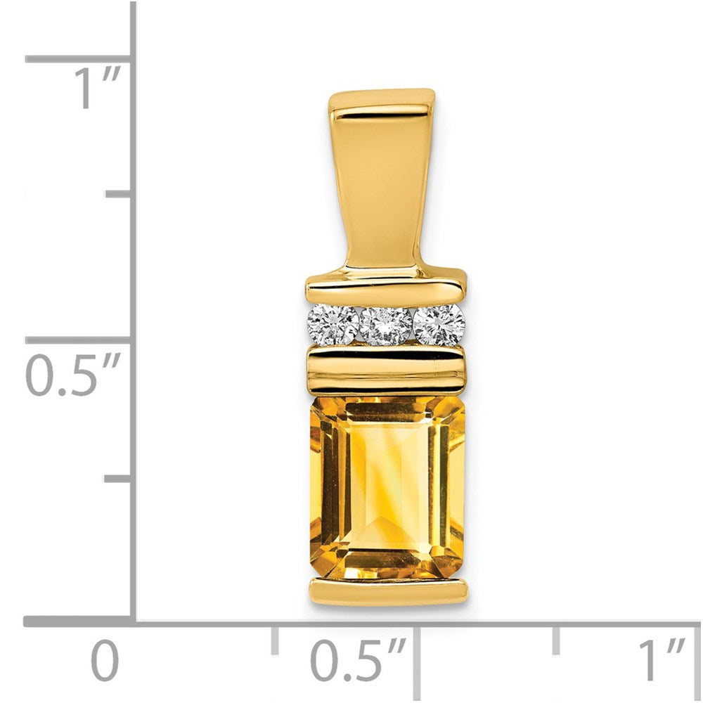 14k Yellow Gold 8x6mm Emerald Cut Citrine AAA Diamond Slide