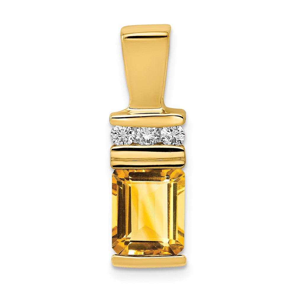 14k Yellow Gold 8x6mm Emerald Cut Citrine AAA Diamond Slide