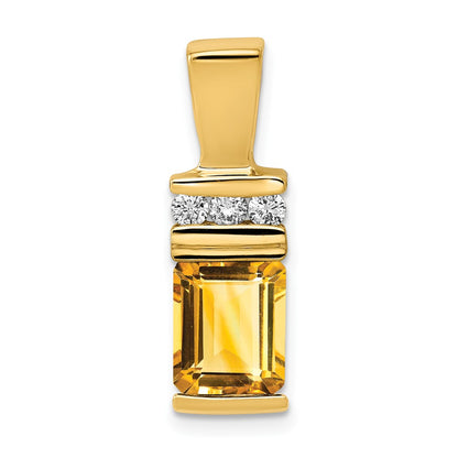 14k Yellow Gold 8x6mm Emerald Cut Citrine AAA Diamond Slide