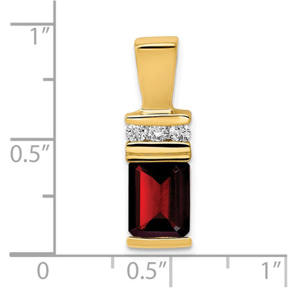 14k Yellow Gold 8x6mm Emerald Cut Garnet AAA Diamond Slide