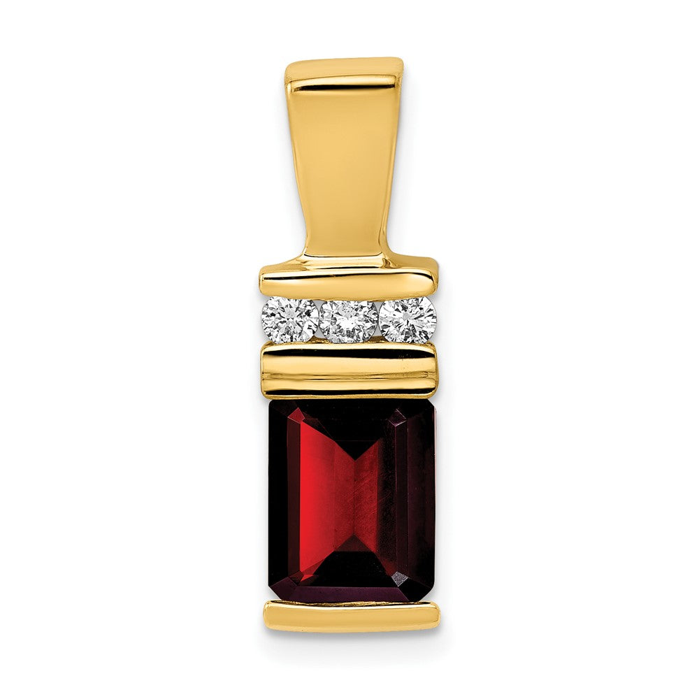 14k Yellow Gold 8x6mm Emerald Cut Garnet AAA Diamond Slide