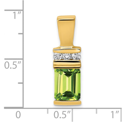 14k Yellow Gold 8x6mm Emerald Cut Peridot AA Diamond Slide