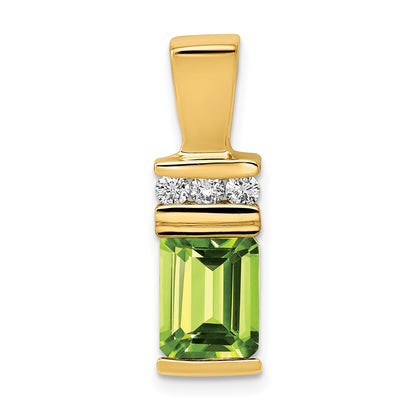 14k Yellow Gold 8x6mm Emerald Cut Peridot AA Diamond Slide