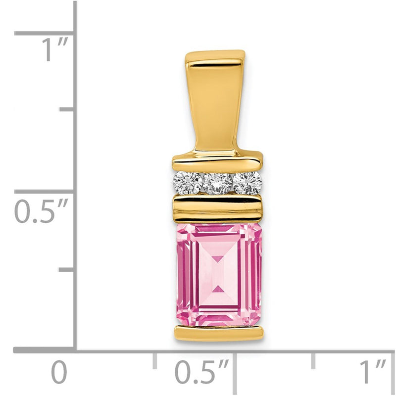 14k Yellow Gold 8x6mm Emerald Cut Pink Tourmaline AAA Diamond Slide