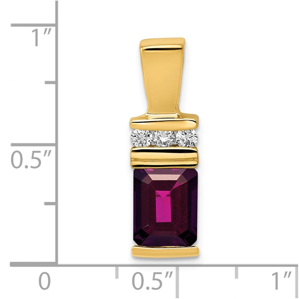 14k Yellow Gold 8x6mm Emerald Cut Rhodolite Garnet VS Diamond Slide