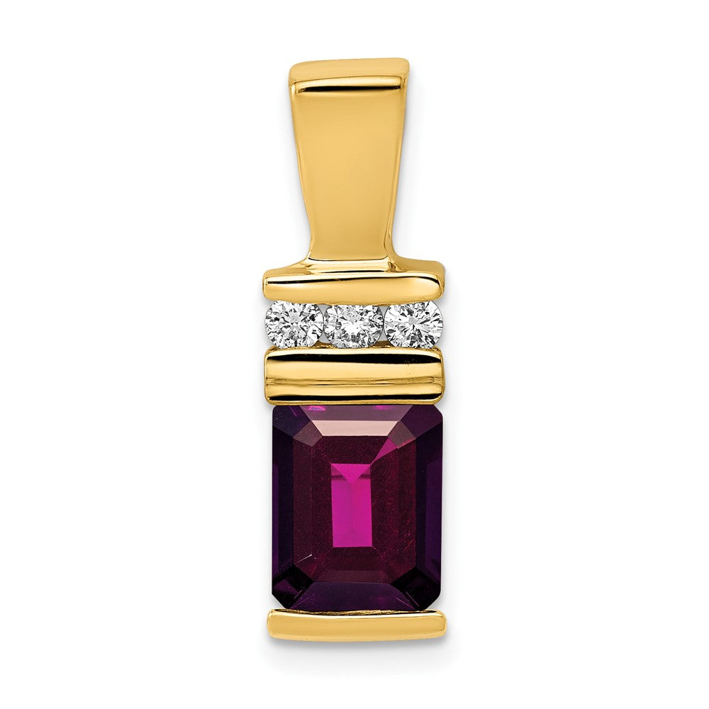 14k Yellow Gold 8x6mm Emerald Cut Rhodolite Garnet VS Diamond Slide