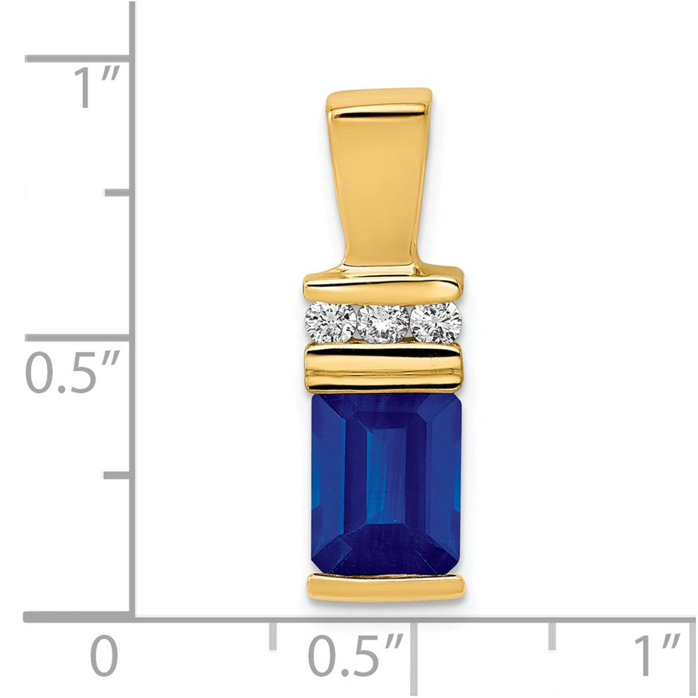 14k Yellow Gold 8x6mm Emerald Cut Sapphire VS Diamond Slide