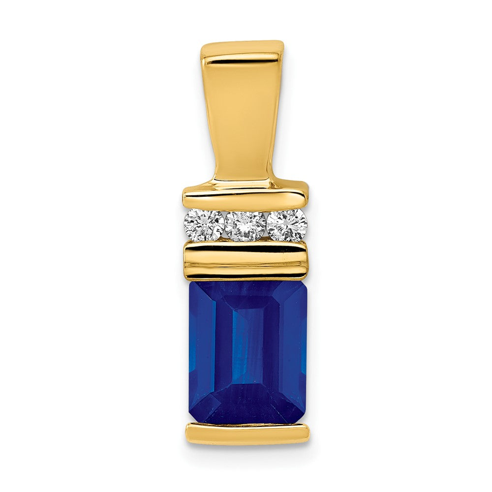 14k Yellow Gold 8x6mm Emerald Cut Sapphire VS Diamond Slide
