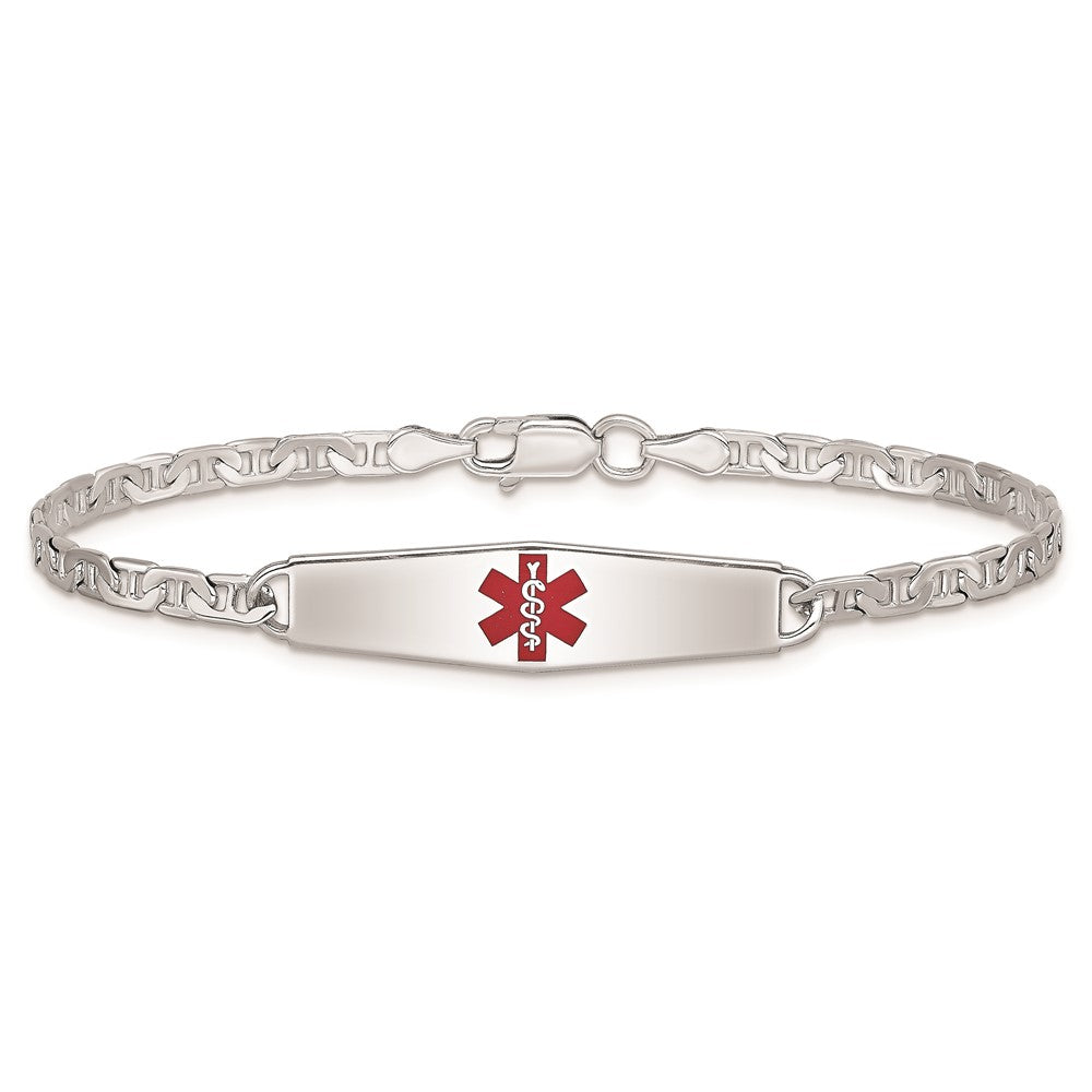Sterling Silver Rhodium Plated Medical Id Anchor Link Bracelet