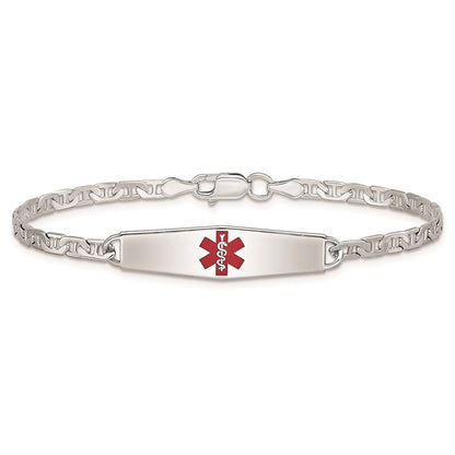 Sterling Silver Rhodium Plated Medical Id Anchor Link Bracelet