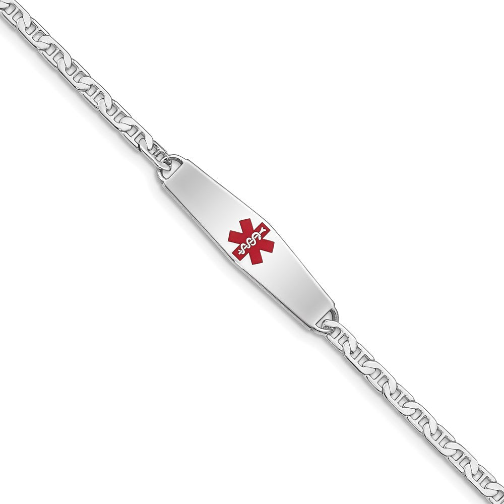 Sterling Silver Rhodium Plated Medical Id Anchor Link Bracelet
