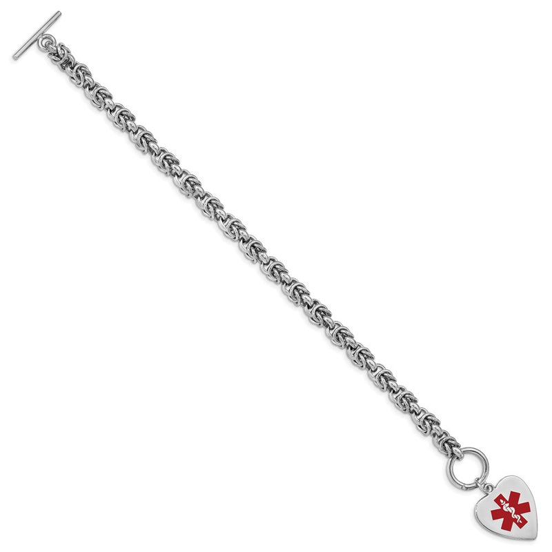 Sterling Silver Rh Pltd Engraveable Enamel Heart Medical Id Bracelet