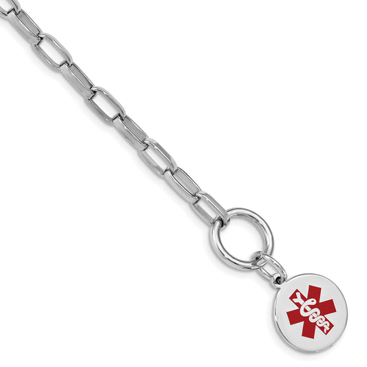 Sterling Silver Rhodium Engraveable Enamel Disc Medical Id Bracelet