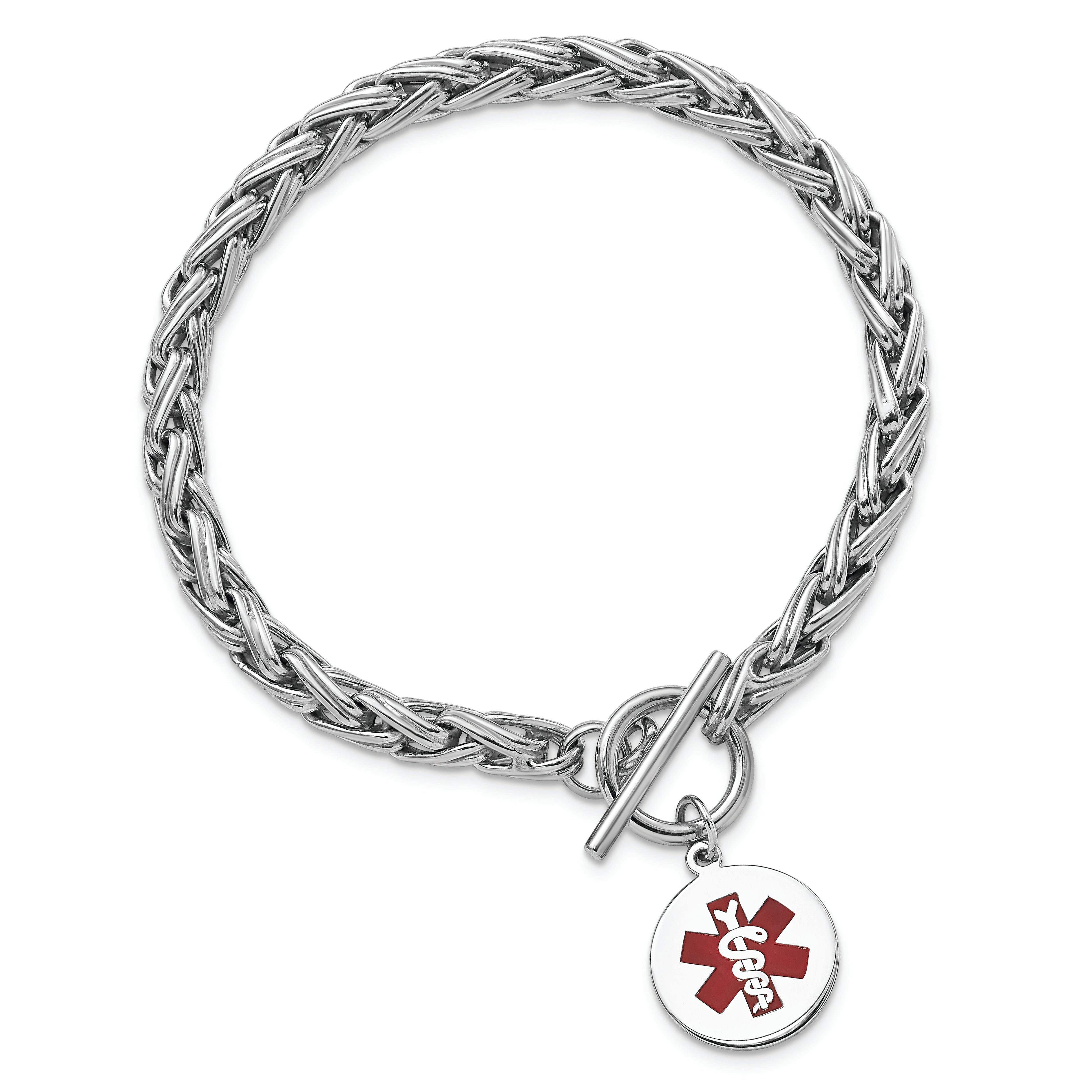 Sterling Silver Rhodium Engraveable Enamel Disc Medical Id Bracelet