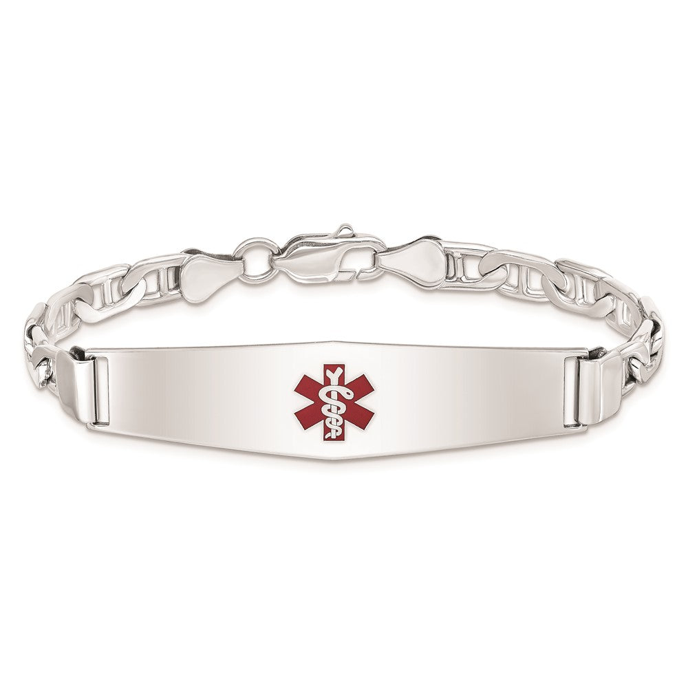 Sterling Silver Rhodium Plated Medical Id Anchor Link Bracelet