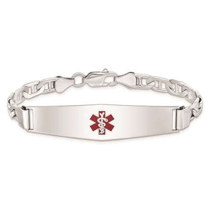 Sterling Silver Rhodium Plated Medical Id Anchor Link Bracelet