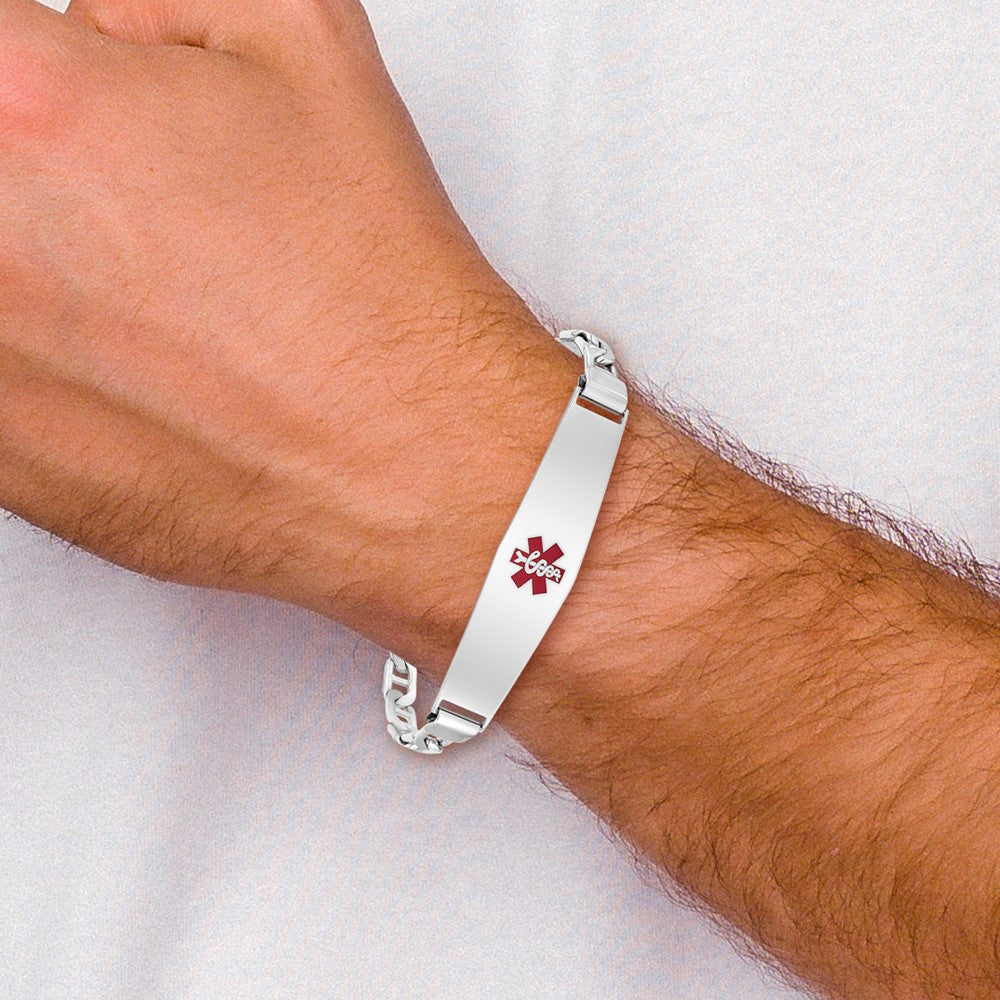 Sterling Silver Rhodium Plated Medical Id Anchor Link Bracelet