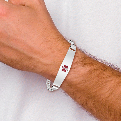 Sterling Silver Rhodium Plated Medical Id Anchor Link Bracelet