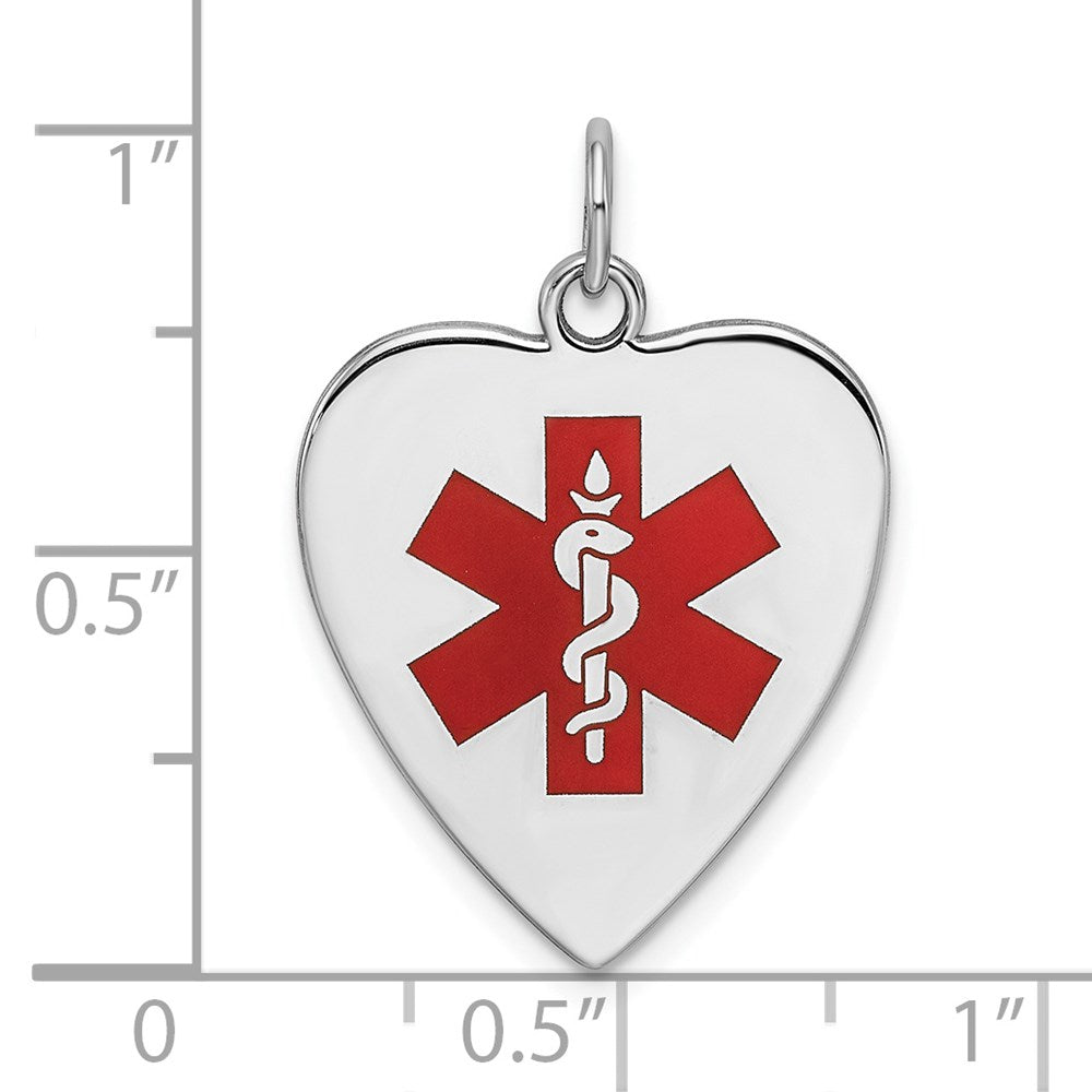Sterling Silver Rh Pltd Engraveable Enamel Sm.Heart Medical Pendant