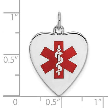 Sterling Silver Rh Pltd Engraveable Enamel Sm.Heart Medical Pendant