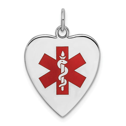 Sterling Silver Rh Pltd Engraveable Enamel Sm.Heart Medical Pendant