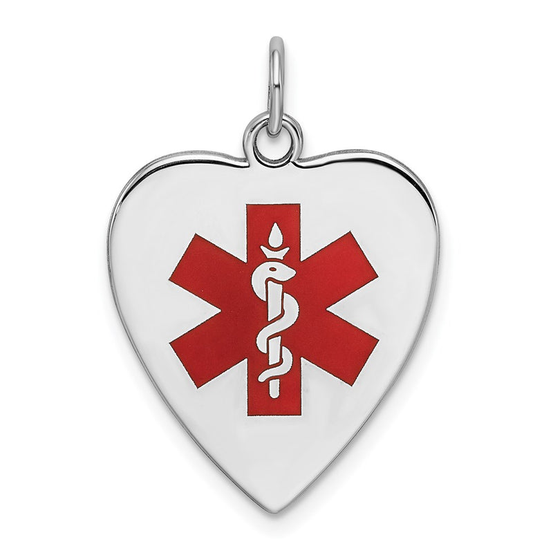 Sterling Silver Rh Pltd Engraveable Enamel Sm.Heart Medical Pendant