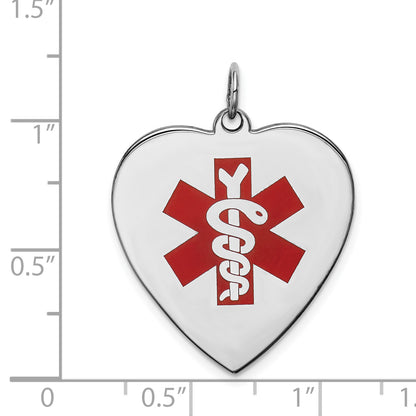 Sterling Silver Rh Pltd Engraveable Enamel Lg.Heart Medical Pendant
