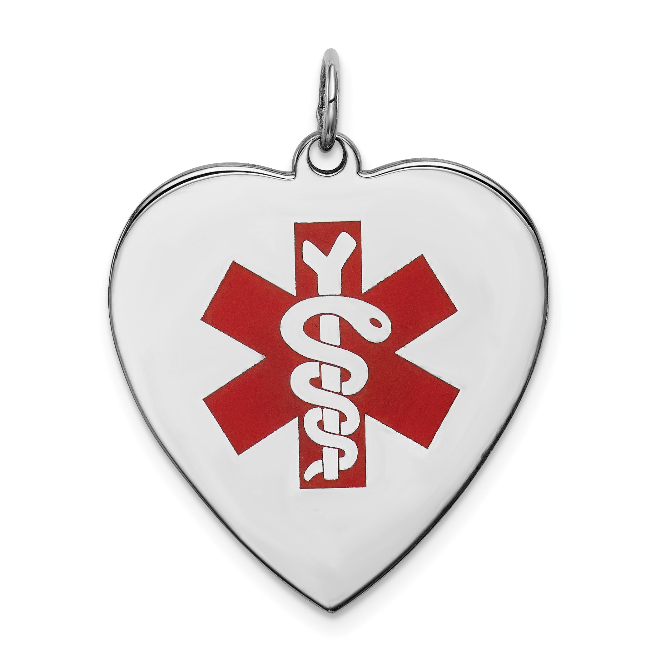 Sterling Silver Rh Pltd Engraveable Enamel Lg.Heart Medical Pendant