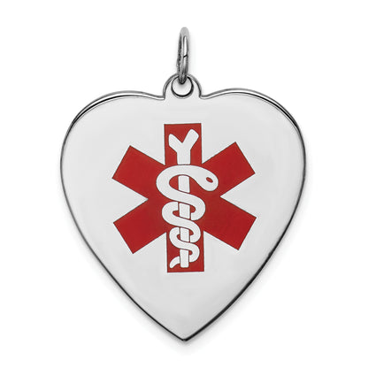 Sterling Silver Rh Pltd Engraveable Enamel Lg.Heart Medical Pendant