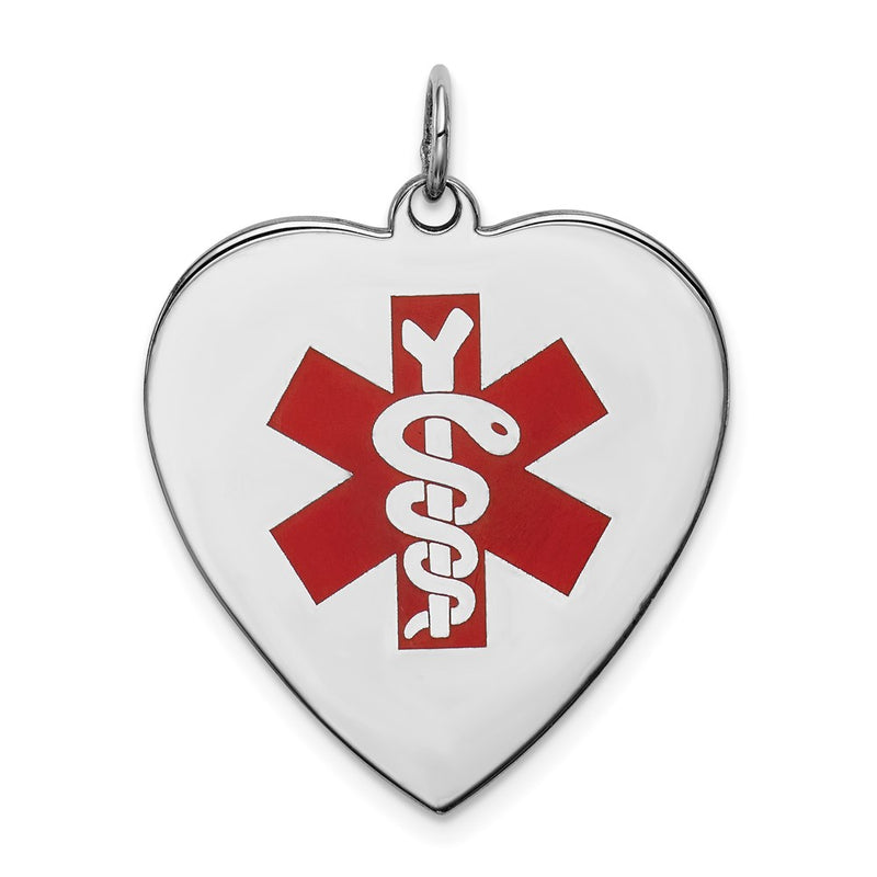 Sterling Silver Rh Pltd Engraveable Enamel Lg.Heart Medical Pendant