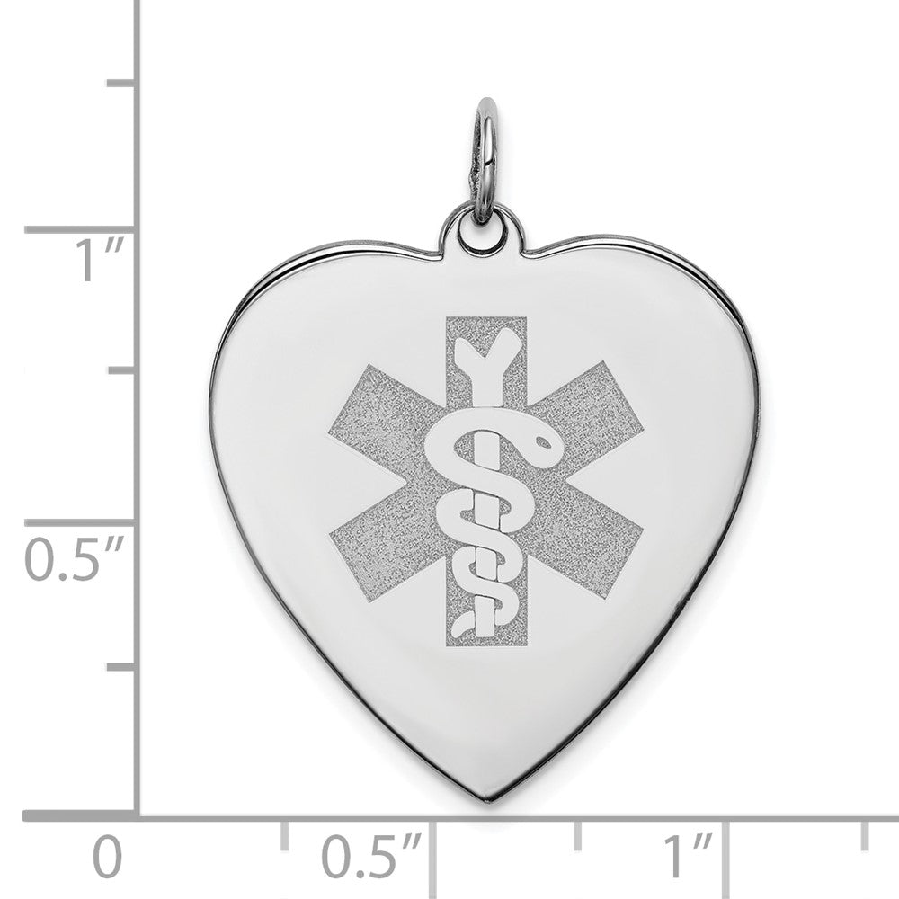 Sterling Silver Rhodium Engraveable Non Enameled Heart Medical Pendant
