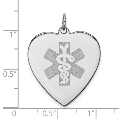 Sterling Silver Rhodium Engraveable Non Enameled Heart Medical Pendant