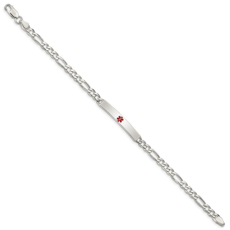 Sterling Silver Polished Medical Figaro Anchor Link Id Bracelet