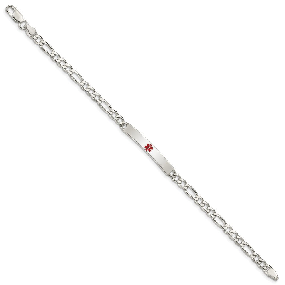 Sterling Silver Polished Medical Figaro Anchor Link Id Bracelet