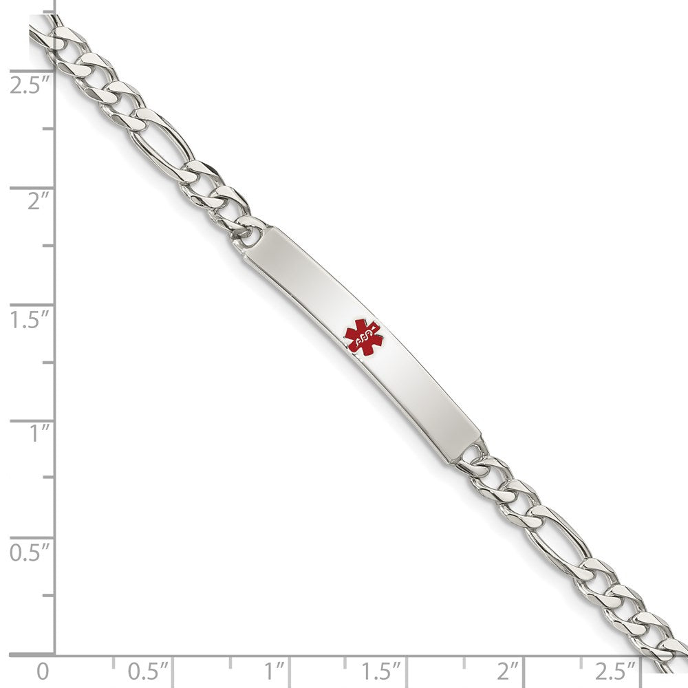 Sterling Silver Polished Medical Figaro Anchor Link Id Bracelet
