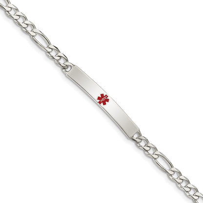 Sterling Silver Polished Medical Figaro Anchor Link Id Bracelet