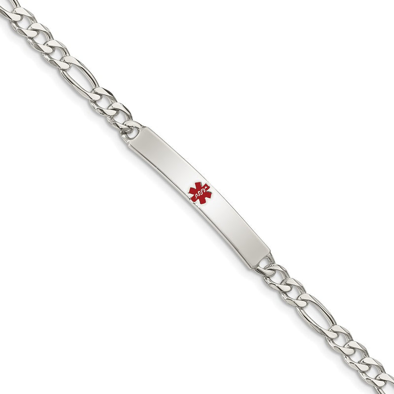 Sterling Silver Polished Medical Figaro Anchor Link Id Bracelet
