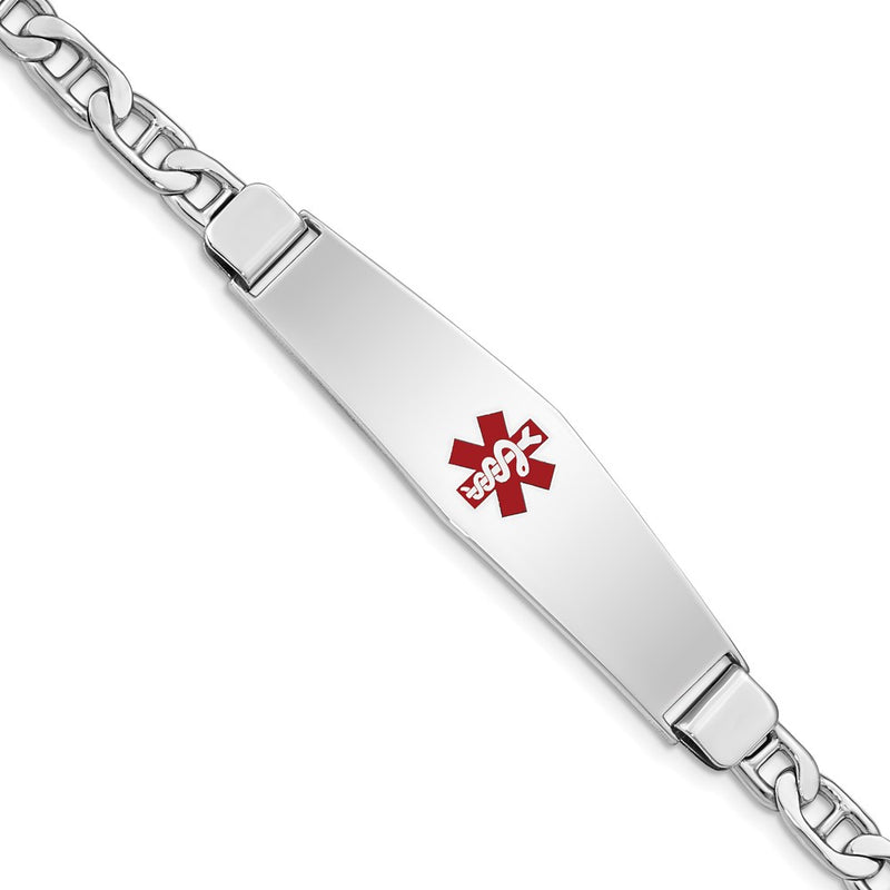 Sterling Silver Rhodium Plated Medical Id Anchor Link Bracelet