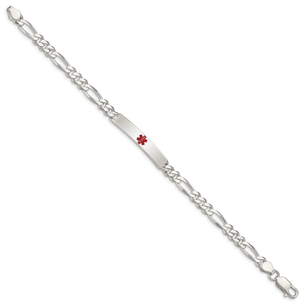 Sterling Silver Polished Medical Figaro Anchor Link Id Bracelet