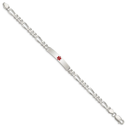 Sterling Silver Polished Medical Figaro Anchor Link Id Bracelet
