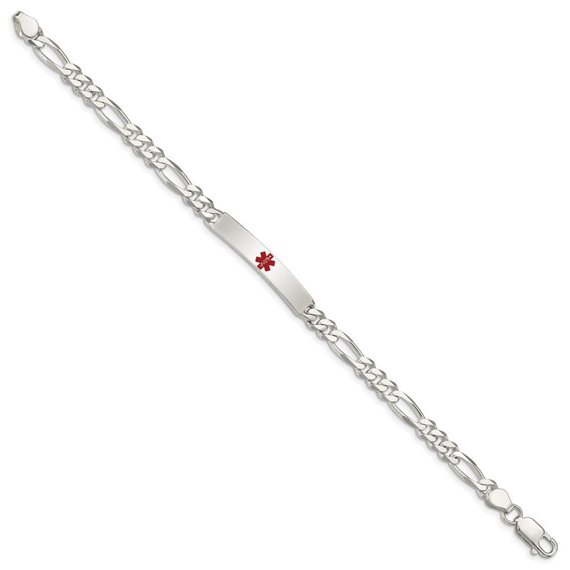 Sterling Silver Polished Medical Figaro Anchor Link Id Bracelet