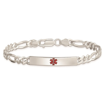 Sterling Silver Polished Medical Figaro Anchor Link Id Bracelet