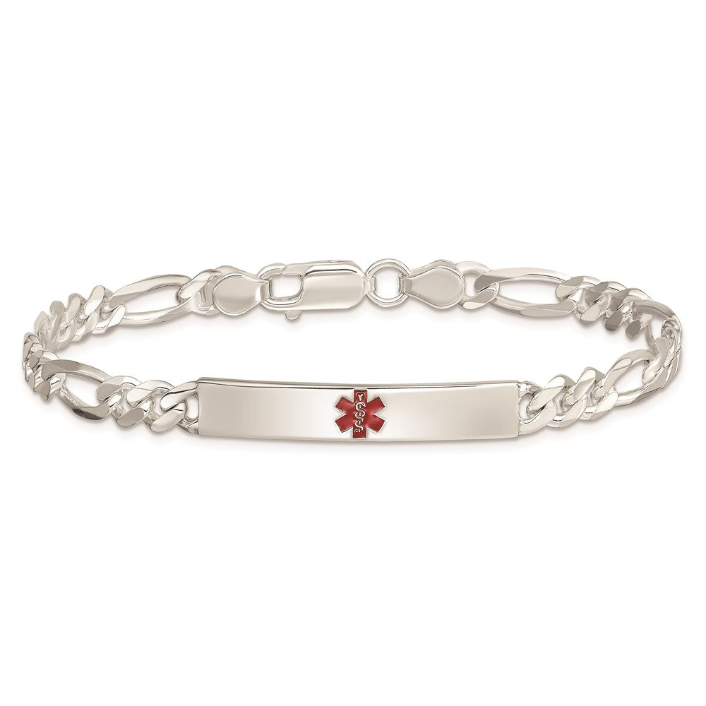 Sterling Silver Polished Medical Figaro Anchor Link Id Bracelet