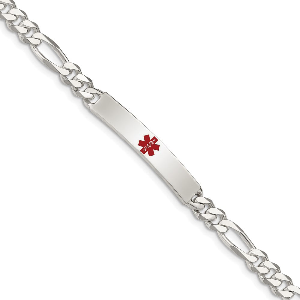Sterling Silver Polished Medical Figaro Anchor Link Id Bracelet
