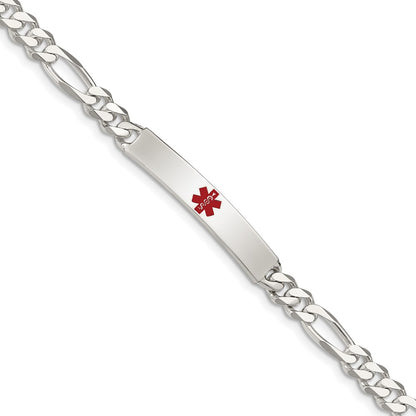 Sterling Silver Polished Medical Figaro Anchor Link Id Bracelet